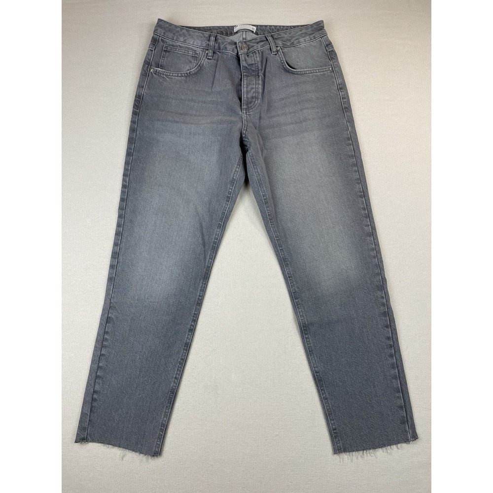 ASOS Design Women's Straight Leg Ankle Jeans 34/32 Raw Hem Button Fly Gray